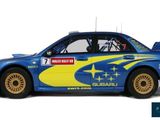 blue and yellow rally car on white background with yellow rims