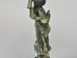 pair of chinese carved jade figurines of a boy and a girl