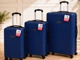 trois bagages posés sur un parquet, à côté d'une plante