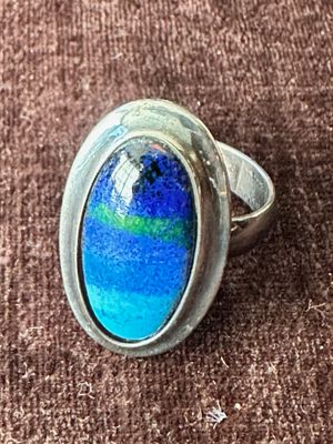 DUBAN ET CHRISTEL à LIMOGES bague sertie d'un émail bleu cab…