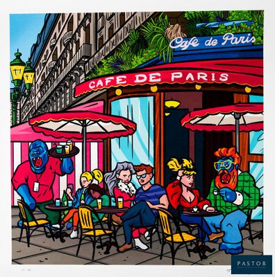 a painting of a group of people sitting at a table