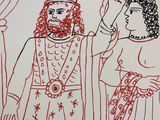 une image représentant un dessin d'un homme et d'une femme portant une couronne