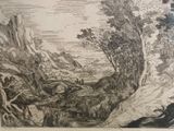 a black and white drawing of a mountain scene