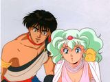 animation de style anime représentant un homme et une femme assis l'un à côté de l'autre