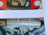 two pictures of a red and white car under the hood