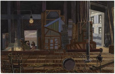 a painting of a man and a woman sitting on a boat