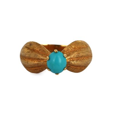 un gros plan d'une bague sertie d'une pierre de turquoise