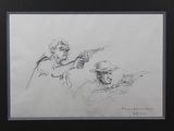 a drawing of a man holding a gun next to another man holding a gun