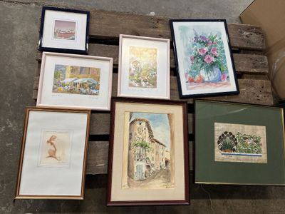 Lot de 7 cadres dont aquarelle de pierre jean lladó , peintu… - Photo 1