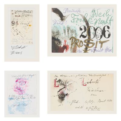 quatre œuvres d'art différentes comportant des inscriptions sur un fond blanc