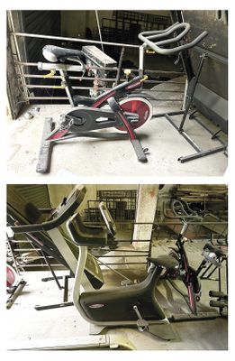 two pictures of a stationary exercise bike and a stationary exercise bike
