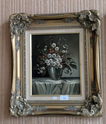 une peinture de fleurs dans un vase sur une table