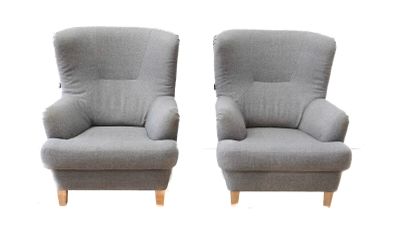 HJORT KNUDSEN, Danemark Paire de fauteuils en tissu gris