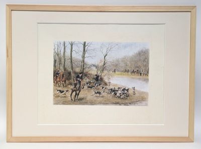 tableau encadré représentant un homme à cheval entouré d'un troupeau de chevaux