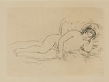 un dessin représentant une femme nue allongée sur un lit