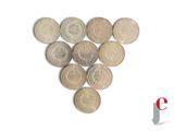 a lot of coins arranged in the shape of a heart