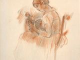 l'image d'un dessin représentant une femme assise sur une chaise