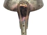 a silver spoon with a handle on a white background