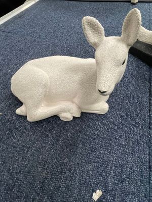 un petit animal blanc assis par terre