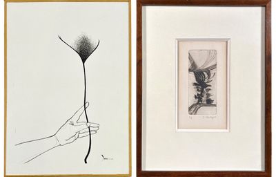 two framed pictures of a hand holding a flower and a hand holding a flower