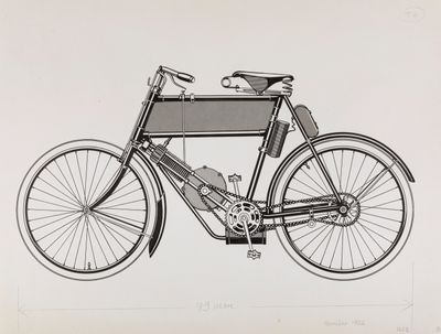 drawing of a bicycle with a basket on the back of it
