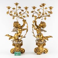 École italienne, paire de candélabres décoratifs à putti, bo… (photo 2)