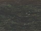 une image représentant une peinture en noir et vert d'un bateau sur un plan d'eau