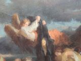 a painting of a woman holding a baby in the sky