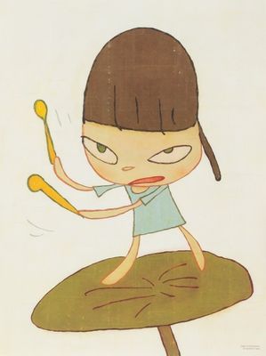 painting of a little girl holding a spoon and spoon in her hand