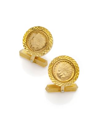 une paire de boutons de manchette plaqués or représentant une tête d'Indien