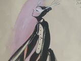 une image représentant le dessin d'une femme vêtue d'une robe noire et blanche