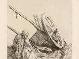 une image représentant le dessin d'un homme debout à côté d'une roue