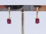 pair of ruby and diamond earrings on a gold - plated stand