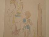 un dessin représentant une femme et un enfant dans une pièce