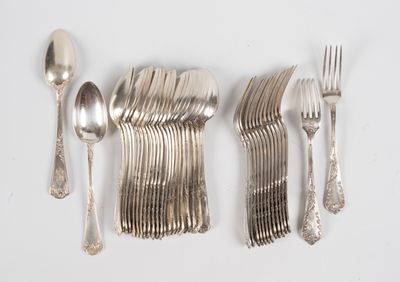Ensemble de 14 fourchettes et 23 cuillères en argent 1er tit… - Photo 1