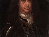 an old painting of a man with a black coat and a white collar