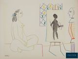 dessin représentant une femme assise devant un tableau représentant un homme et une femme