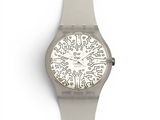an image of a wrist watch with a white face and a pattern on the face