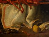 a painting of a still life with a cloth and a pair of shoes