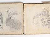 an old book with drawings of people and animals on it