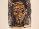an image of a drawing of a woman ' s face on a piece of paper