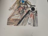 a picture of a drawing of a woman with a sword
