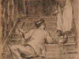 an image of a drawing of a man and a woman sitting on the steps
