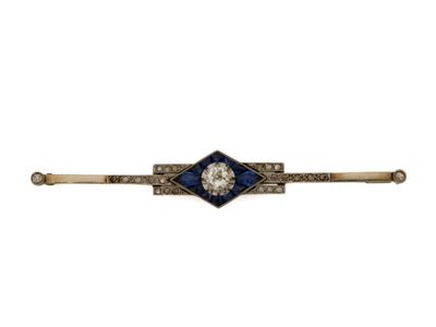 une broche-barre Art déco sertie de diamants et de saphirs
