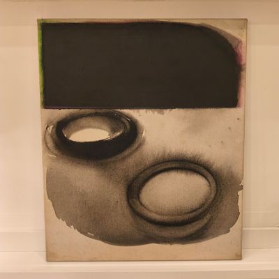 Toile peinte de l'artiste Madhu Basu, nom de l'oeuvre Magma 41, produi