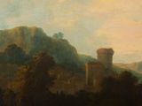 painting of a landscape with a castle on a hill in the distance