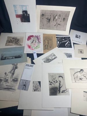 a lot of drawings that are on the table