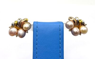 Paire de clous d'oreilles en or 14K (585) à trois tons, chaq…