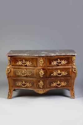 pair of louis xv style marble top commodes