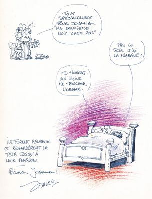 dessin représentant un lit sur lequel est assise une personne, ainsi qu'un dessin représentant une personne assise sur une chaise